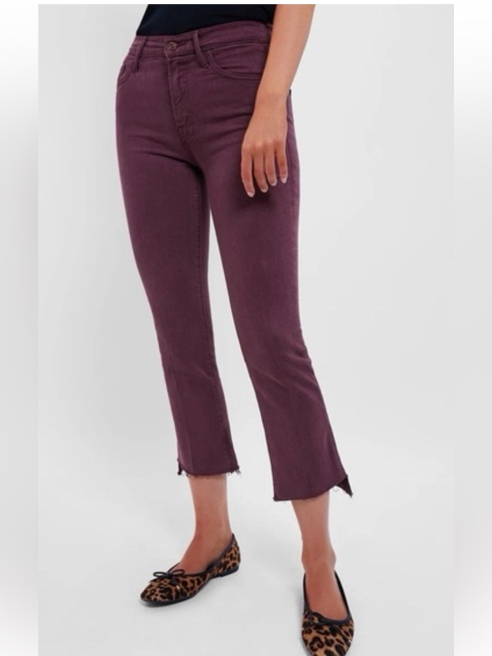 MOTHER Insider Crop Step Fray Jeans Cats and Dogs 25 Rare Mauve Wine
